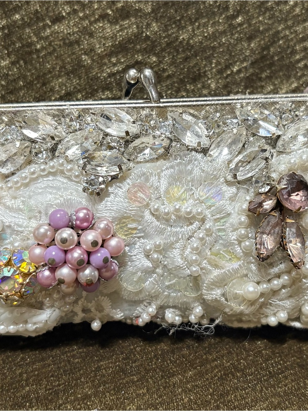 Embellished Floral Lace Clutch in Pink & Ivory - Picture 2 of 8